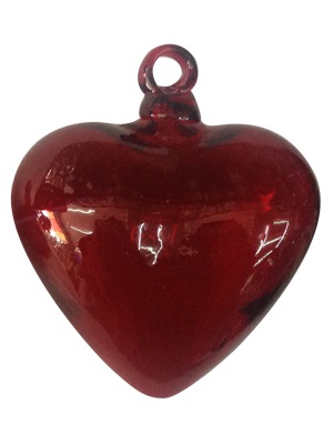 GLASS ORNAMENTS / Red 8.5 inch Jumbo Hanging Glass Hearts (set of 3)